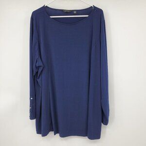 Susan Graver Everyday Liquid‎ Knit Navy Blue Long Sleeved Blouse Shirt 3XL